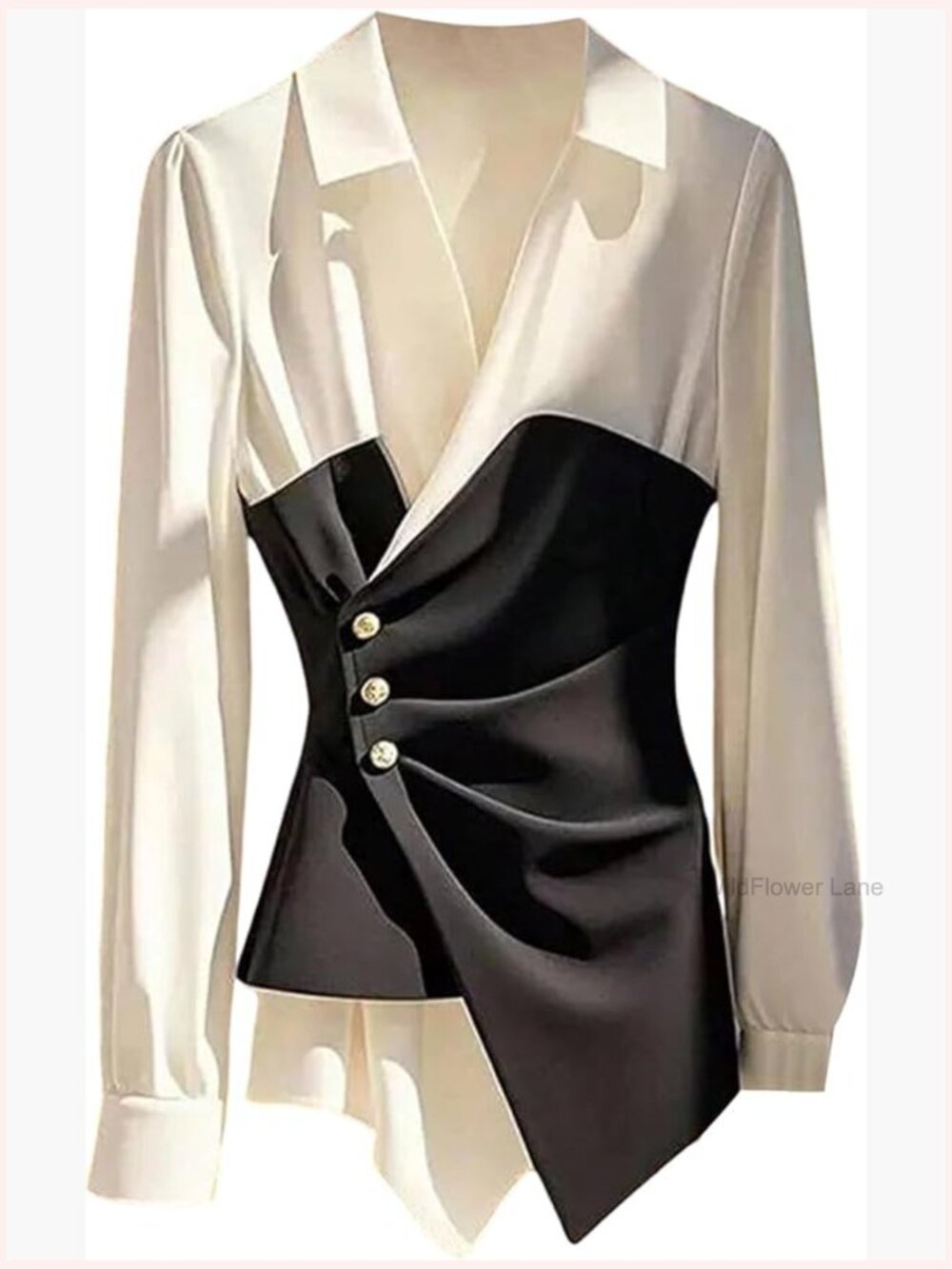 Long Sleeve Wrap Blouse Asymmetrical Collared Business Casual Dressy Top